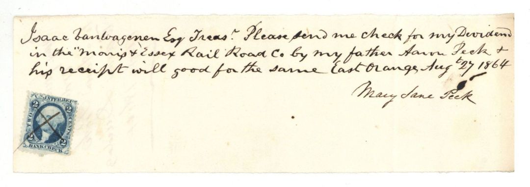 Dividend Request with Revenue Stamp - 1864 dated Americana - Stamps