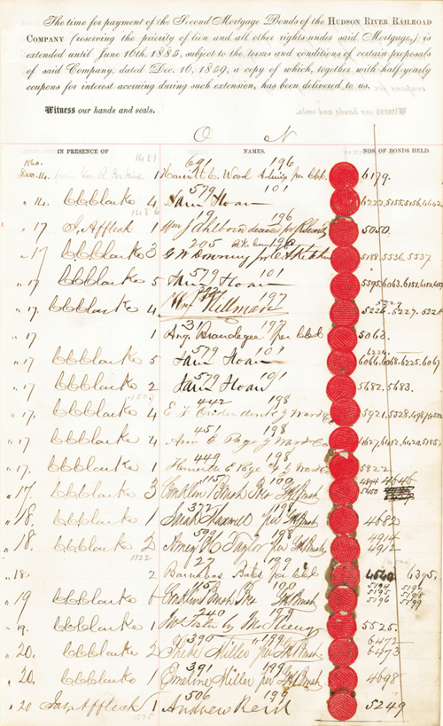 Sam Sloan signed Hudson River Railroad List of Bondholders and Signatures