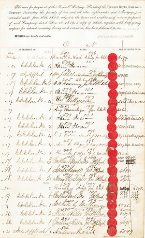 Sam Sloan signed Hudson River Railroad List of Bondholders and Signatures