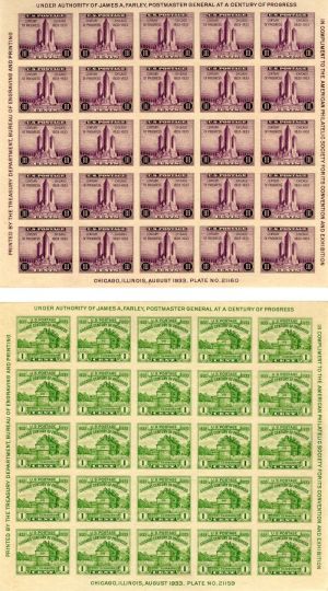 Scott #730 and 731 Stamp Sheets - Fort Dearborn - Pair of Stamp Sheets