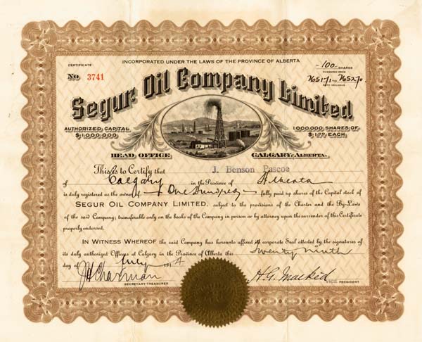 Segur Oil Co. Limited - Stock Certificate