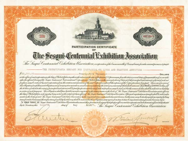 1926 Sesgui-Centennial Exhibition Association - Stock Certificate