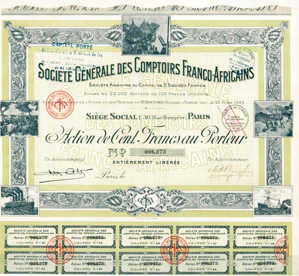 French Colonial - Societe Generale Des Comptoirs Franco-Africains - Stock Certificate (Uncanceled)