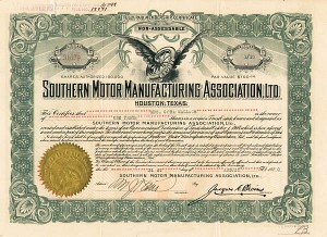 Southern Motor Manufacturing Association, Ltd - Stock Certificate