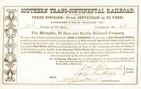 John C. Fremont - Southern Trans-Continental Railroad