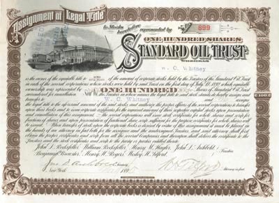 Standard Oil Trust Stock signed by John D. Archbold and Wesley H. Tilford - 1890's dated Autograph Stock Certificate