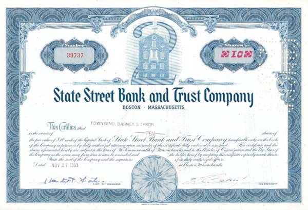 State Street Bank and Trust Co. - Banking Stock Certificate