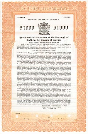 State of New Jersey - Board of Education of the Borough of Lodi, in the County of Bergen - Bond