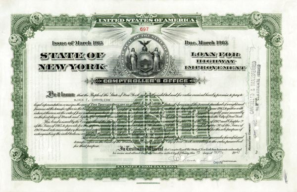 Jack F. Chrysler - State of NY Bond