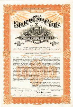 Frederick W. Vanderbilt - State of New York World War I Bonus Bond (Uncanceled)