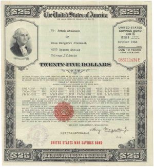 World War II U. S. War Savings Bond - $25 Denomination Series E 10 Year Bond