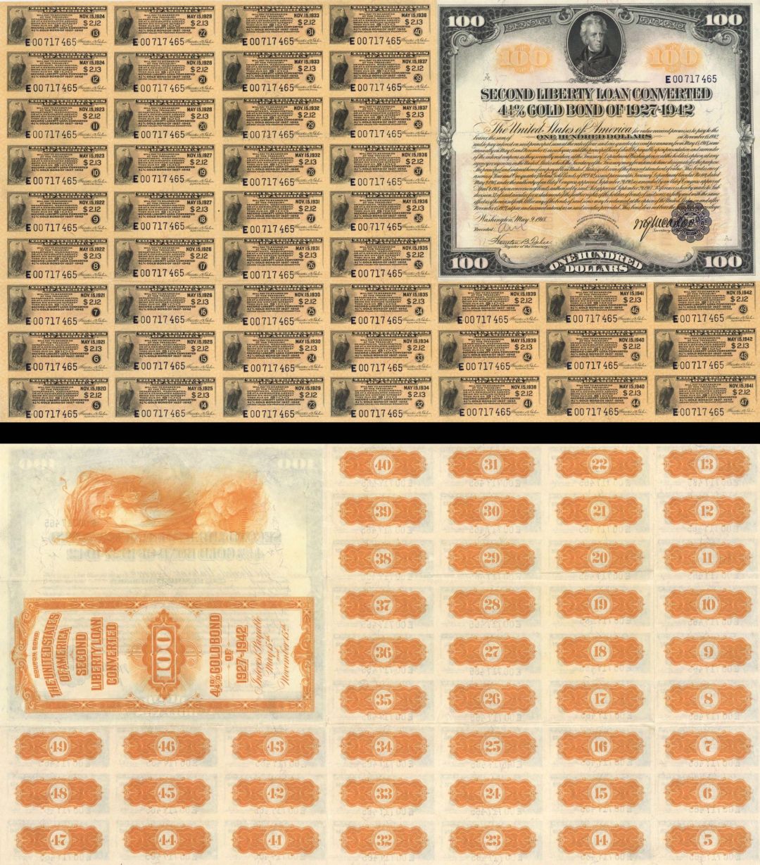Second Liberty Loan Converted 4 1/4% Gold Bond of 1927-1942 - $100 2nd Liberty Loan Bond - 1918 dated U.S. Treasury Bond