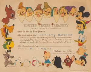United States Treasury - 1945 dated Disney Certificate for Purchasing War Bonds