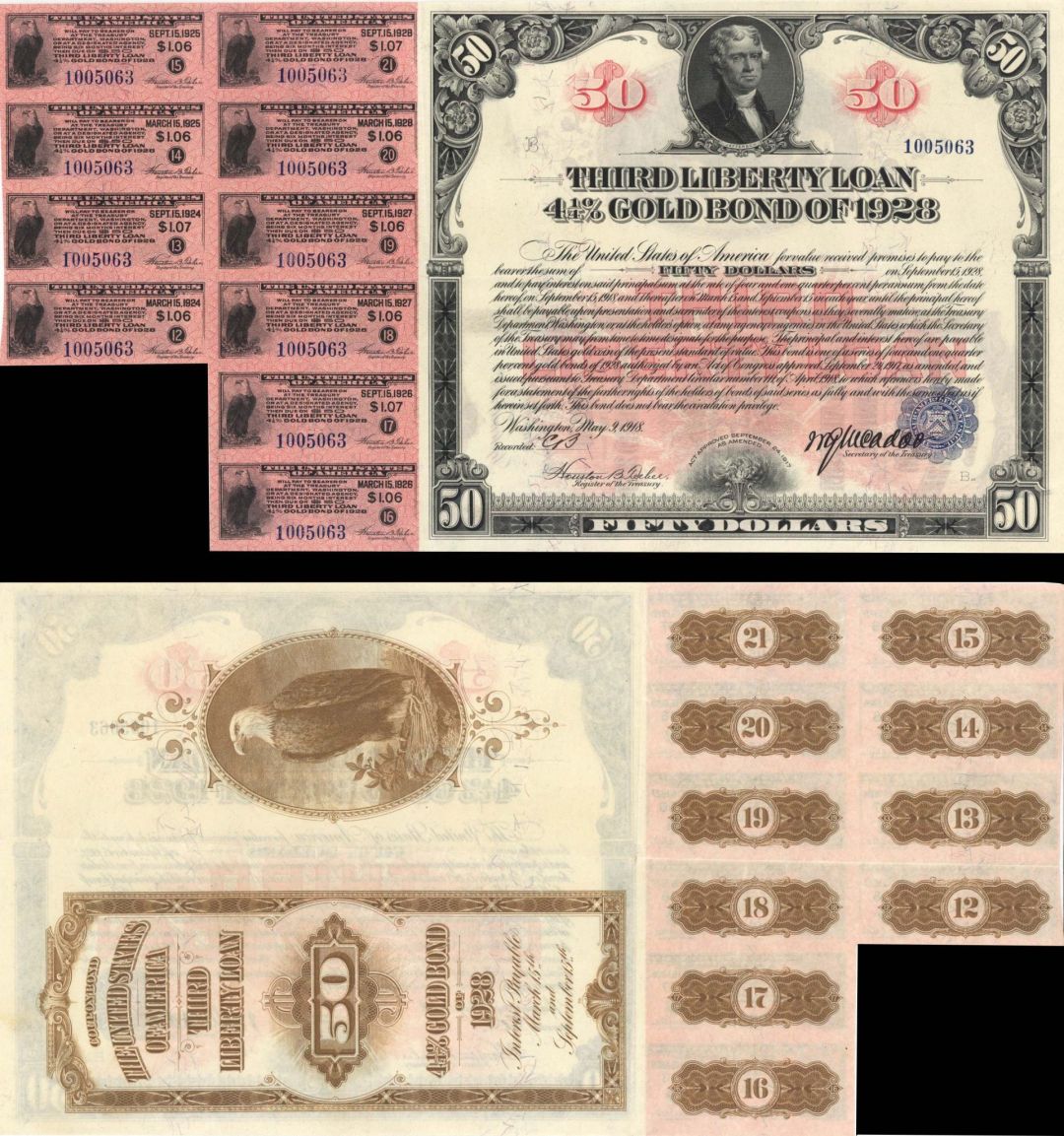 $50 1918 3rd Liberty Bond - 4 1/4% Gold Bond of 1928 - Gorgeous Red Color