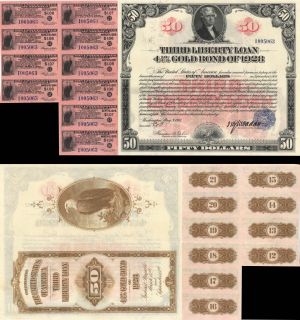 $50 1918 3rd Liberty Bond - 4 1/4% Gold Bond of 1928 - Gorgeous Red Color