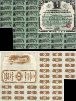 $50 Fourth Liberty Loan Gold Bond - Many Coupons Remain