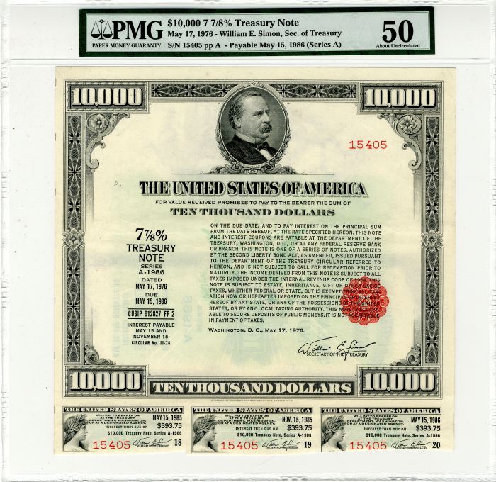 $10,000 Treasury Note - U.S. Treasury Instrument - Only 2 Known to Exist of this Type