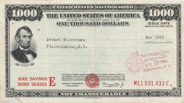 $1,000 War Savings Bond - U.S. Treasury Bond