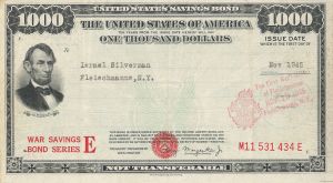 $1,000 War Savings Bond - 1945 Dated U.S. Treasury Bond - Fantastic Condition for a Rare Denomination