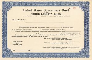 Third Liberty Loan 1918 dated Unissued Certificate - Very Rare - United States Government Bond - U.S. Treasury Bond - Third Liberty Loan