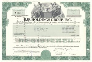 RJR Holdings Group, Inc - Famous Tobacco Company Bond dated 1989 - Merged with Nabisco Brands