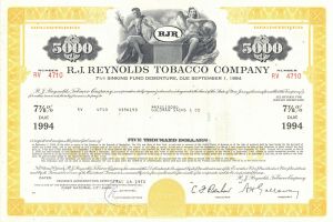 R.J. Reynolds Tobacco Co. - Well Known Tobacco Company Bond dated 1970's