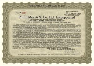 Philip Morris and Co. Ltd., Incorporated - Tobaco Fractional Share Certificate