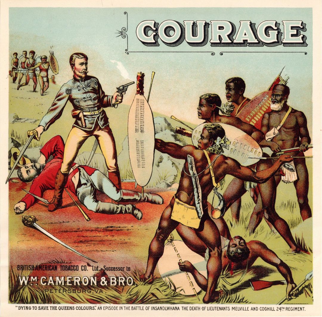 Courage - Tobacco Label - Mentions the Battle of Isandlwana - Lieutenants Melville and Coghill