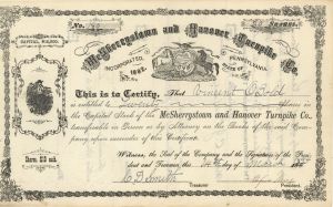 McSherrystown and Hanover Turnpike - Stock Certificate (Uncanceled)