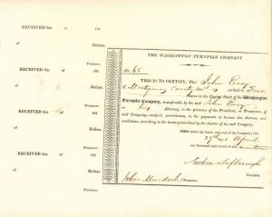 Washington Turnpike Co - Stock Certificate