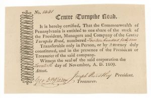 Centre Turnpike Road - Stock Certificate