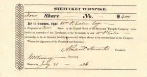 Shetucket Turnpike - Stock Certificate