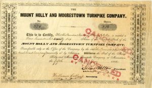 Mount Holly and Moorestown Turnpike Co. - Stock Certificate