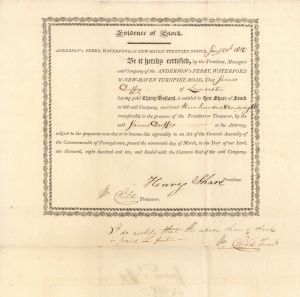 Anderson's Ferry, Waterford and New Haven Turnpike Road - Stock Certificate