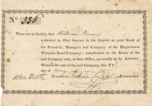 Hagerstown Turnpike Road Co. - Stock Certificate