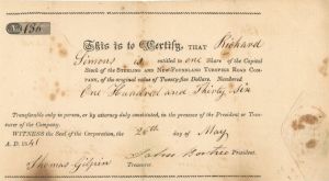 Sterling and New-Foundland Turnpike Road Co. - Stock Certificate