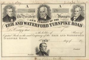 Erie and Waterford Turnpike Road -  Unissued Stock Certificate