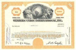 Western Union International, Inc. - Spin-off Co. Stock Certificate - Acquired by American Securities then Xerox