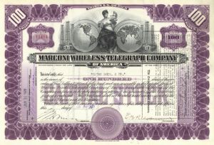 Marconi Wireless Telegraph Co. of America (Uncanceled) - 1920's Purple 100 Share Variety