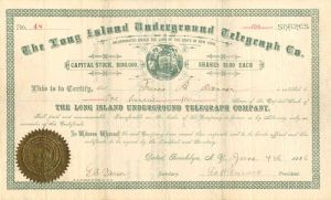 Long Island Underground Telegraph Co. - Stock Certificate