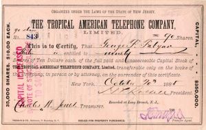Tropical American Telephone Co., Limited - Stock Certificate