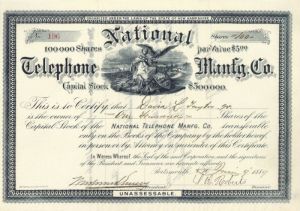 National Telephone Manfg. Co. -  Stock Certificate