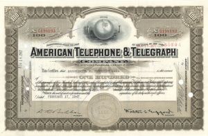 American Telephone and Telegraph - Rare Type - 1947 or 1956 dated Communications Stock Certificate - AT&T