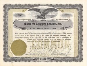 Santa Fe Telephone Company, Inc. - 1950's dated Stock Certificate
