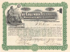 Columbia Telephone Manufacturing Co. - 1902 dated Stock Certificate