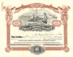 United States Wireless Printing Telgraph Co. - 1908 dated Stock Certificate