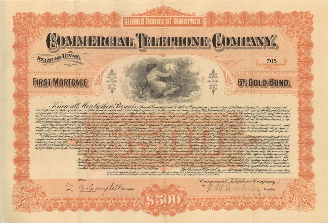 Commercial Telephone Co. - $500 1901 dated Bond