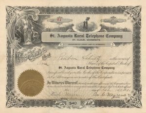 St. Augusta Rural Telephone Co. - 1921, 1927 or 1928 dated Stock Certificate