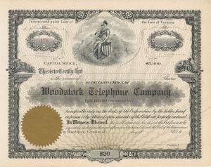 Woodstock Telephone Co. -  Unissued Stock Certificate