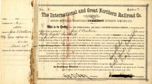 International & Great Northern Railroad Co. - $4,800 Second Mortgage Registered Currency Interest Certificate